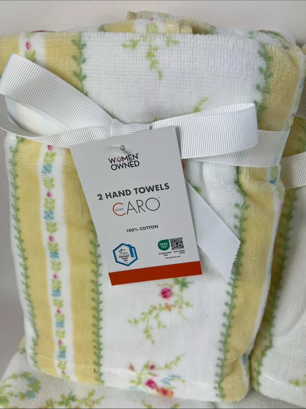 Caro Home Bath Towel Set Floral Yellow White Green Pink Velour Cotton 6 Pc NEW